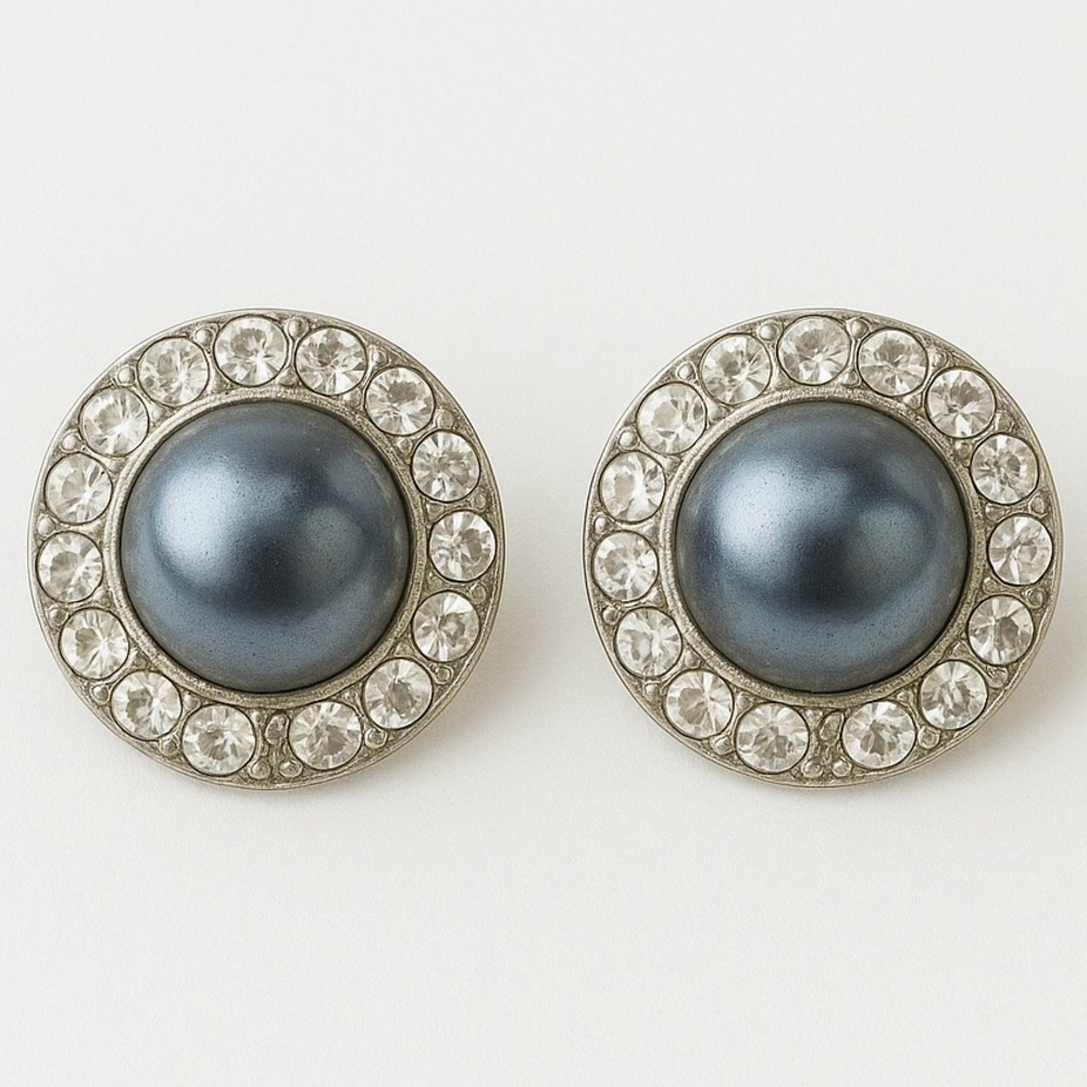 Silver Tone Round Earrings With Blue Stone Center